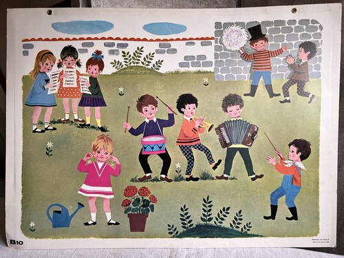 Vintage school print - school, french